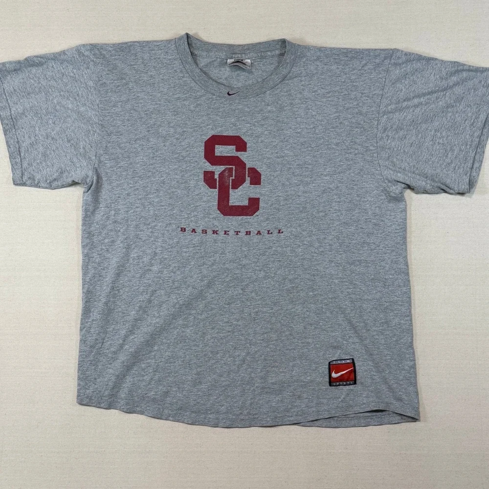 Vintage Nike Team Sports USC Trojans Basketball T-Shirt Gray Mens Medium 90s Tee